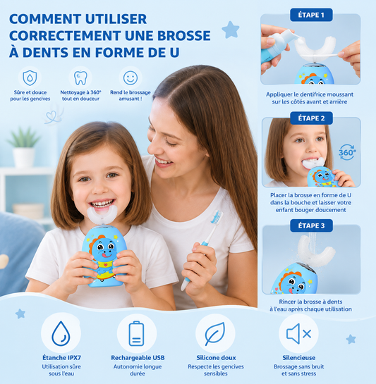 Brosse à dents en U pour enfants électrique 360°