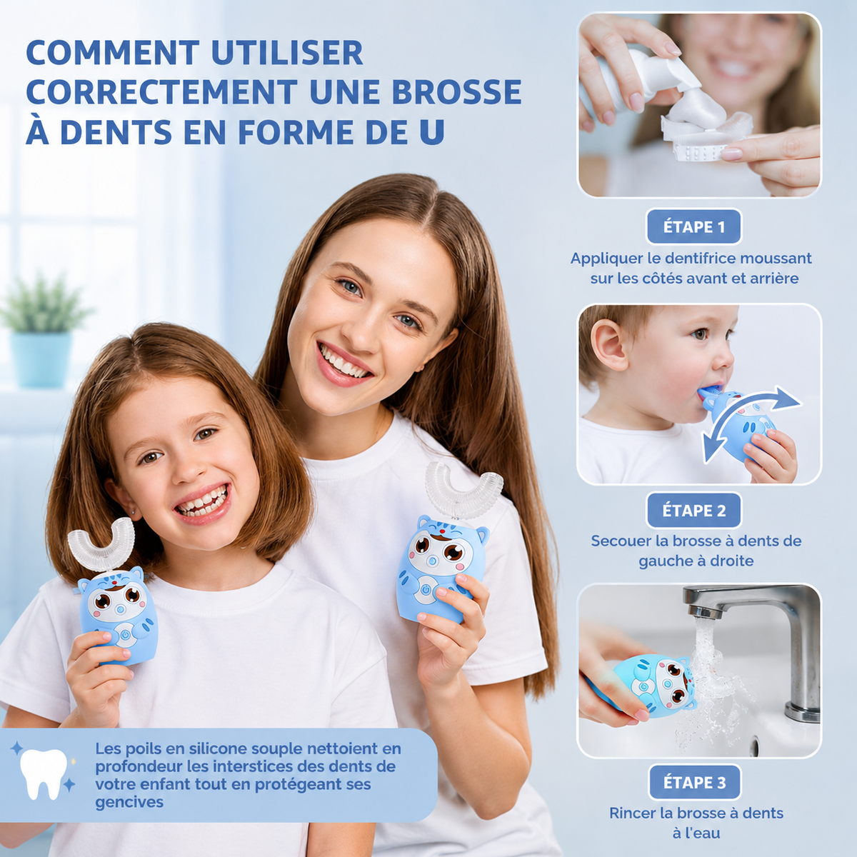 Brosse à dents en U pour enfants électrique 360°