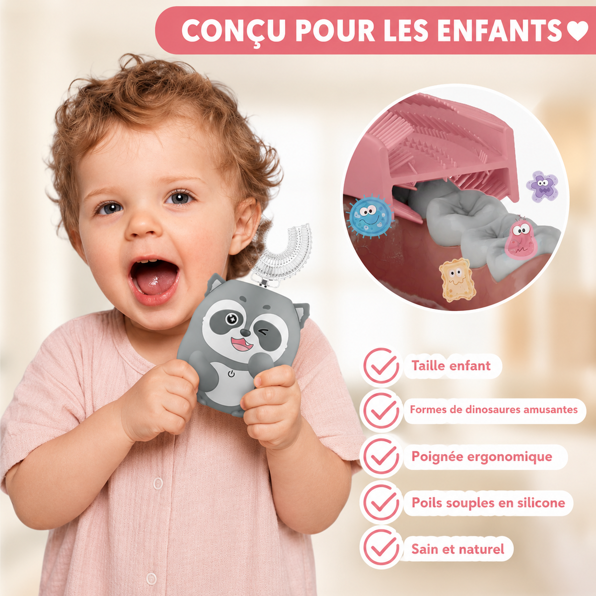 Brosse à dents en U pour enfants électrique 360°