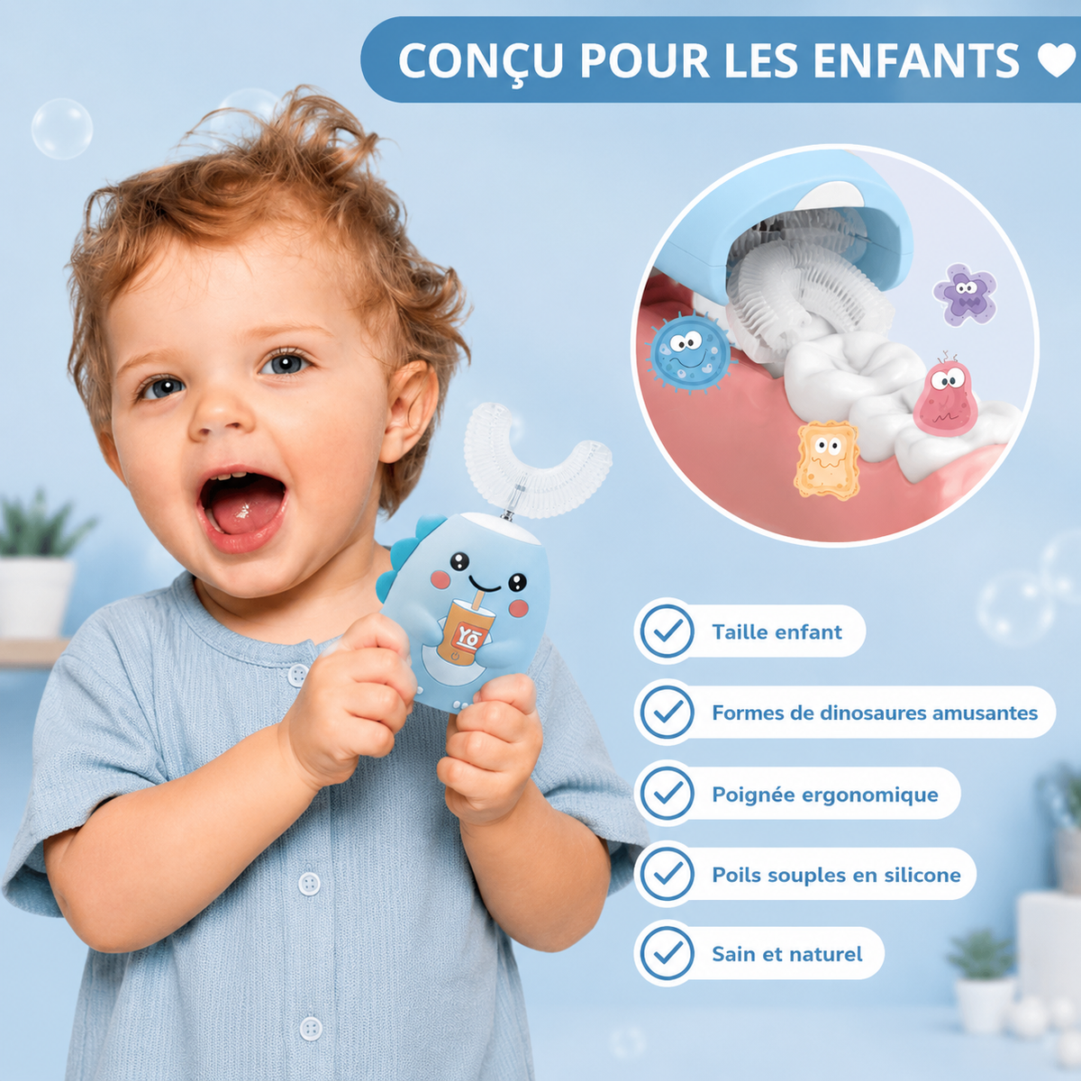 Brosse à dents en U pour enfants électrique 360°