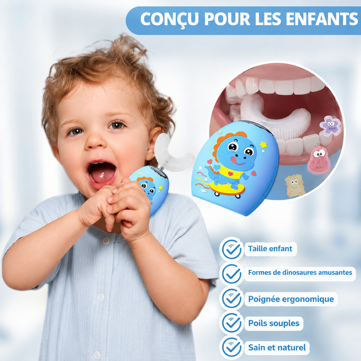 Brosse à dents en U pour enfants électrique 360°