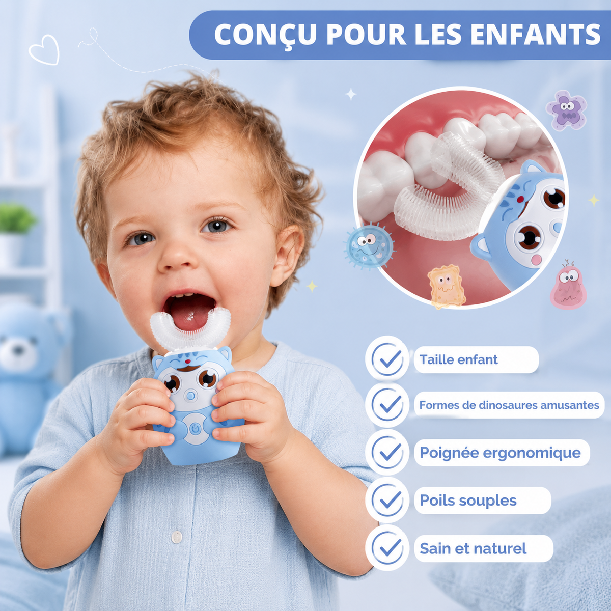 Brosse à dents en U pour enfants électrique 360°